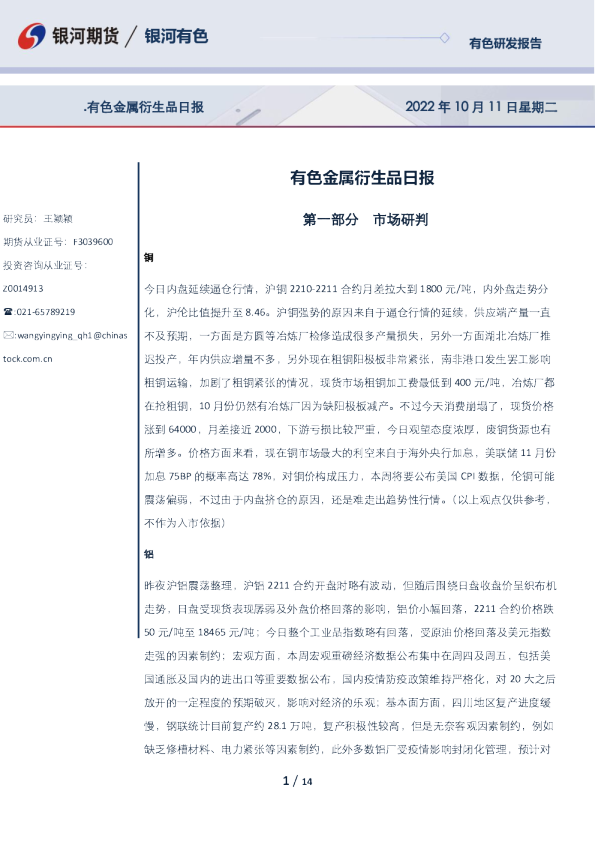 有色金属衍生品日报