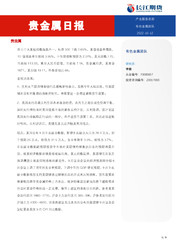 贵金属日报