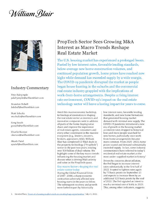 随着宏观趋势重塑房地产市场 ， PropTech 行业的兴趣越来越大