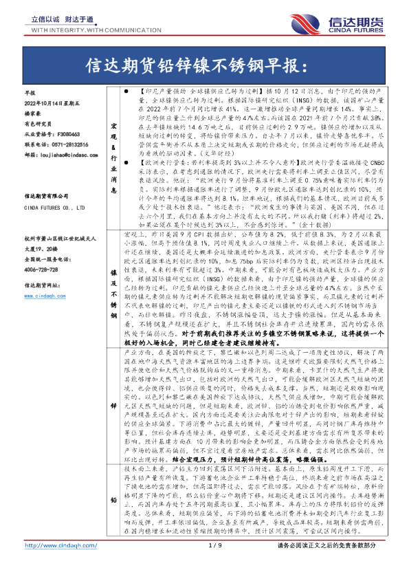 铅锌镍不锈钢早报