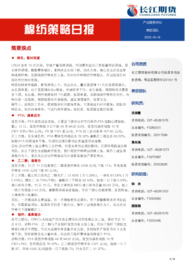 棉纺策略日报