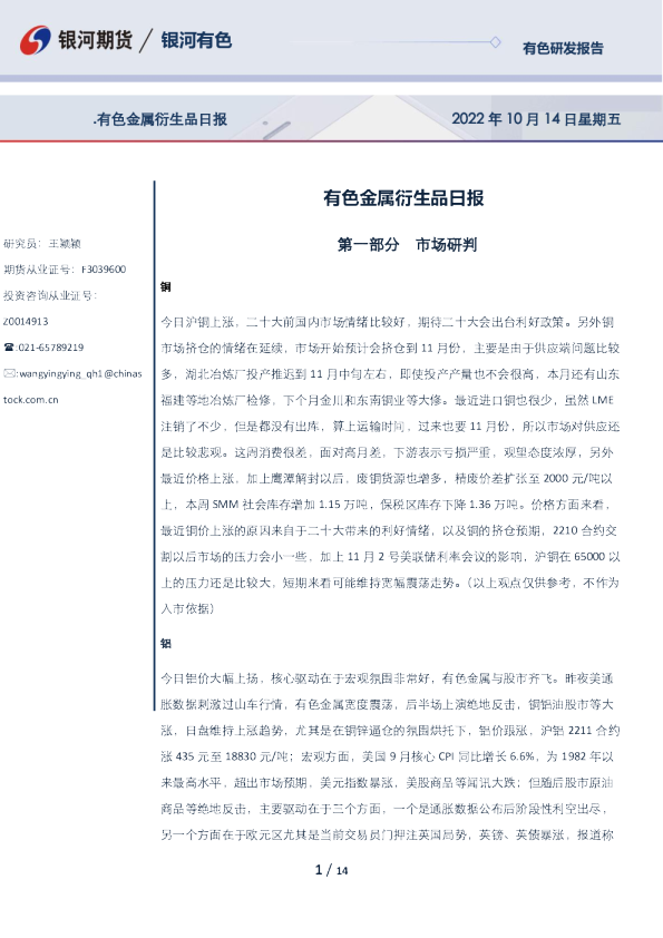 有色金属衍生品日报