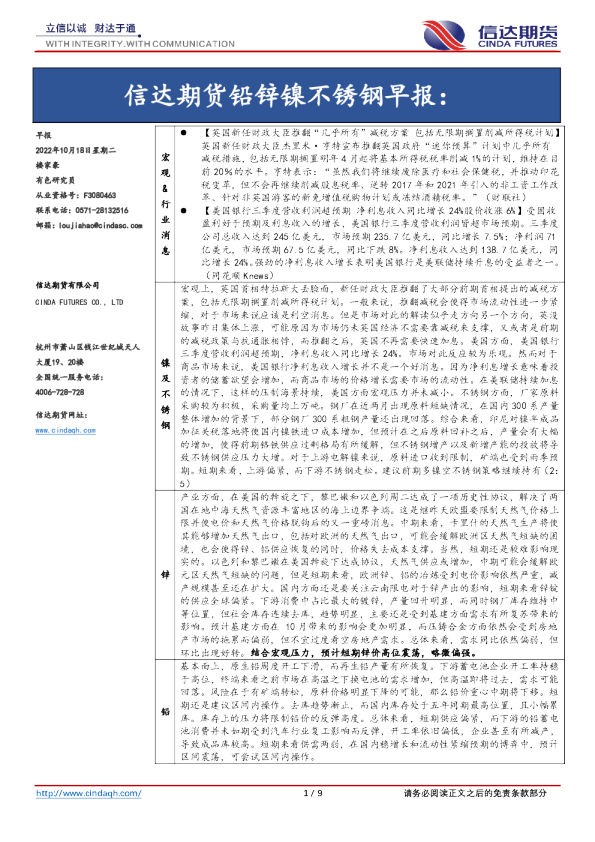 铅锌镍不锈钢早报