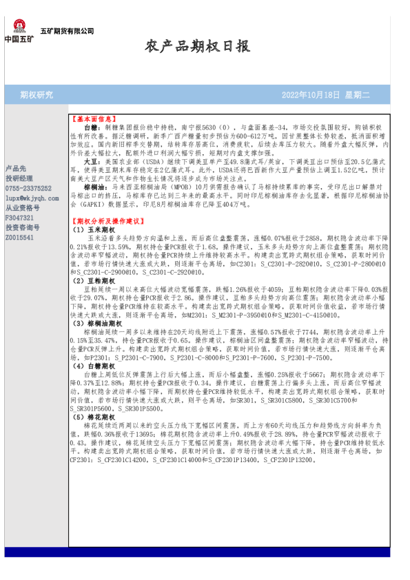 农产品期权日报