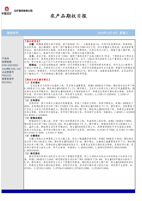 农产品期权日报