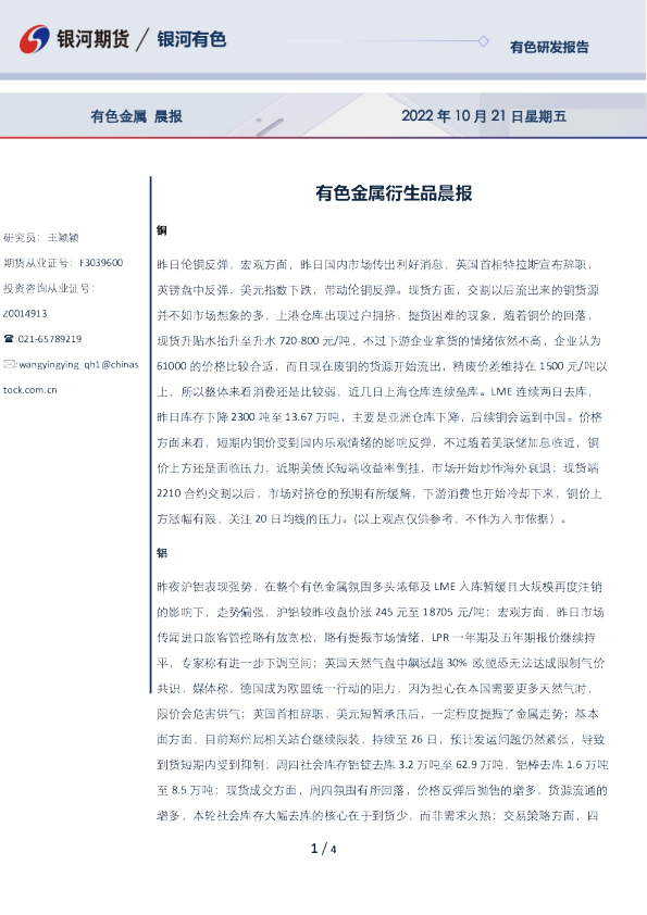 有色金属衍生品晨报