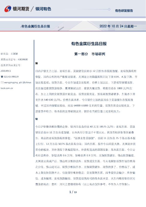 有色金属衍生品日报