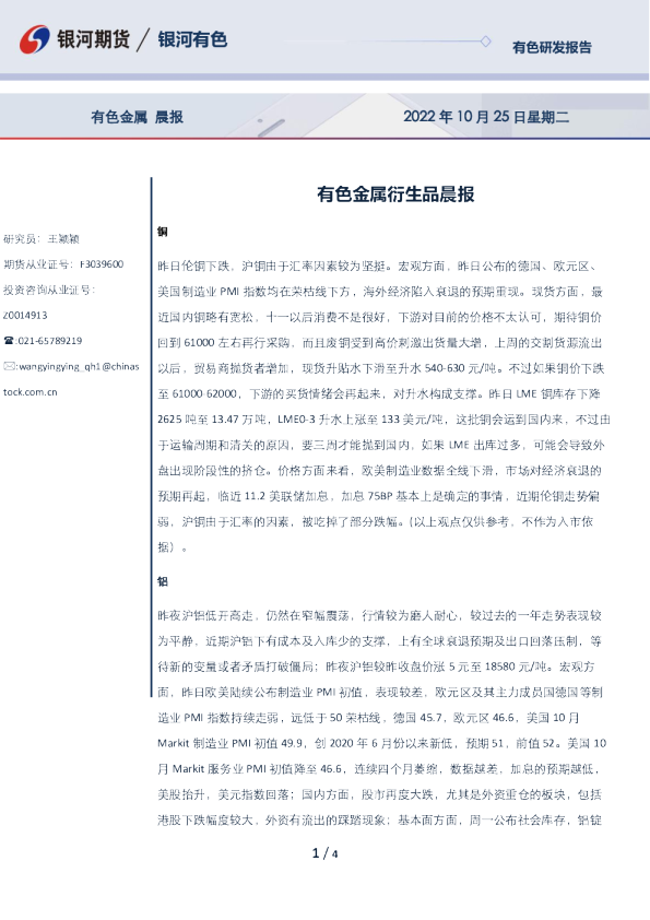 有色金属衍生品晨报