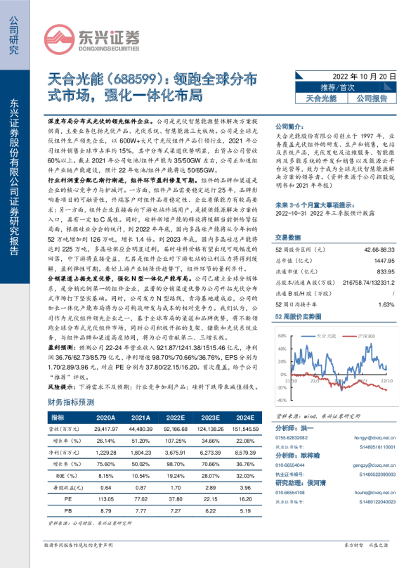 领跑全球分布式市场，强化一体化布局