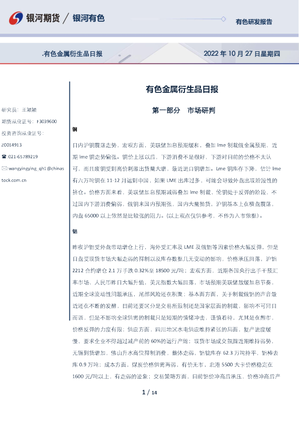 有色金属衍生品日报
