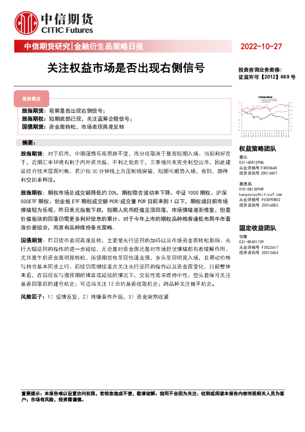 金融衍生品策略日报：关注权益市场是否出现右侧信号
