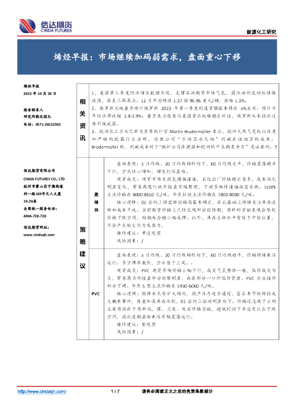 烯烃早报：市场继续加码弱需求，盘面重心下移