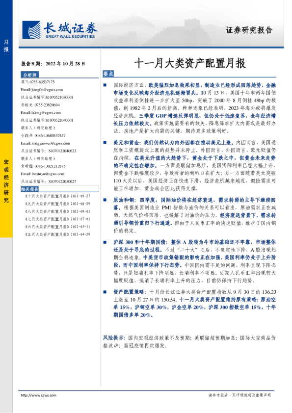 十一月大类资产配置月报