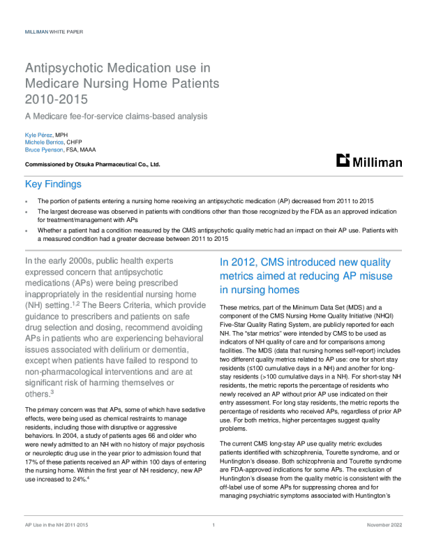 2010-2015年联邦医疗保险疗养院患者抗精神病药物使用情况