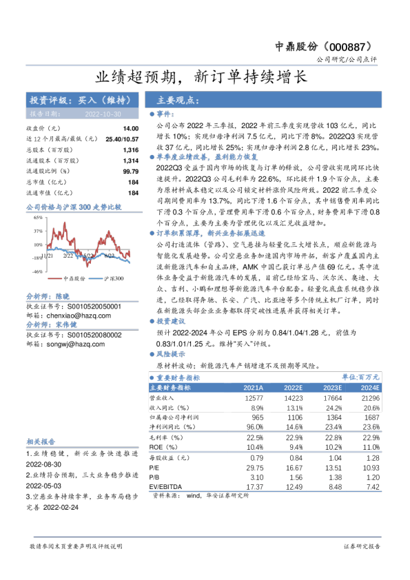 业绩超预期，新订单持续增长