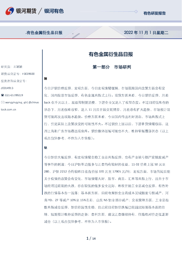 有色金属衍生品日报