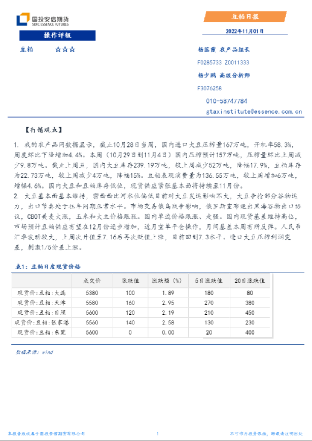 安信期货豆粕日报