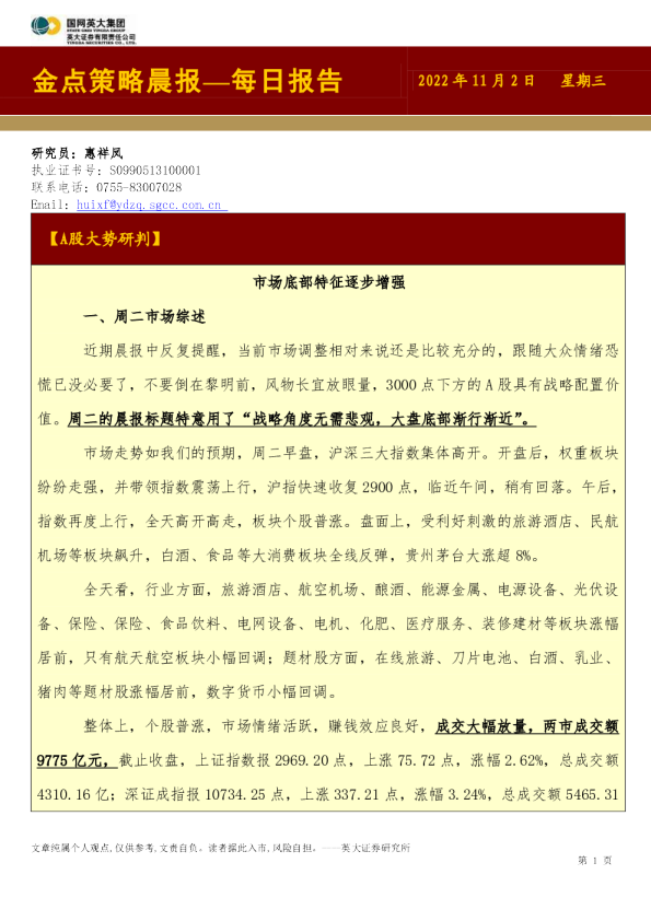 金点策略晨报—每日报告