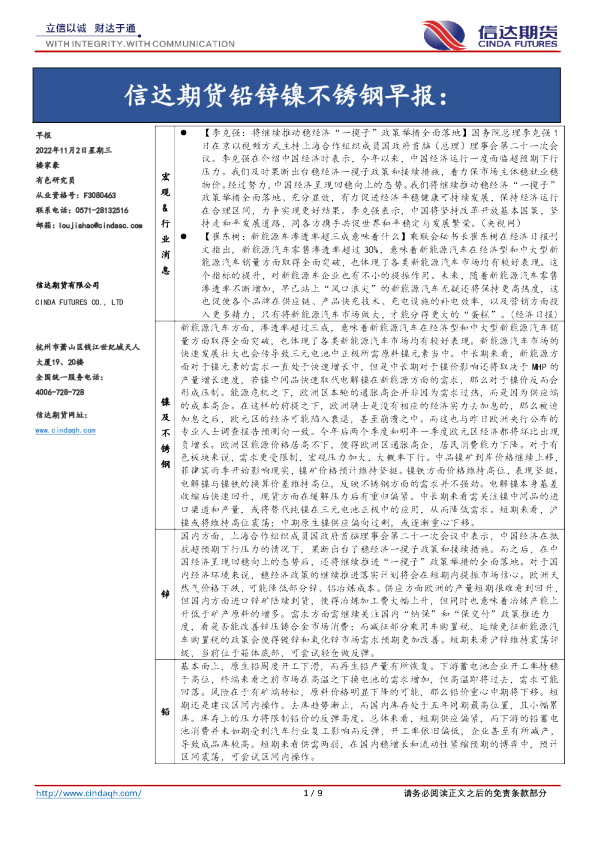 铅锌镍不锈钢早报