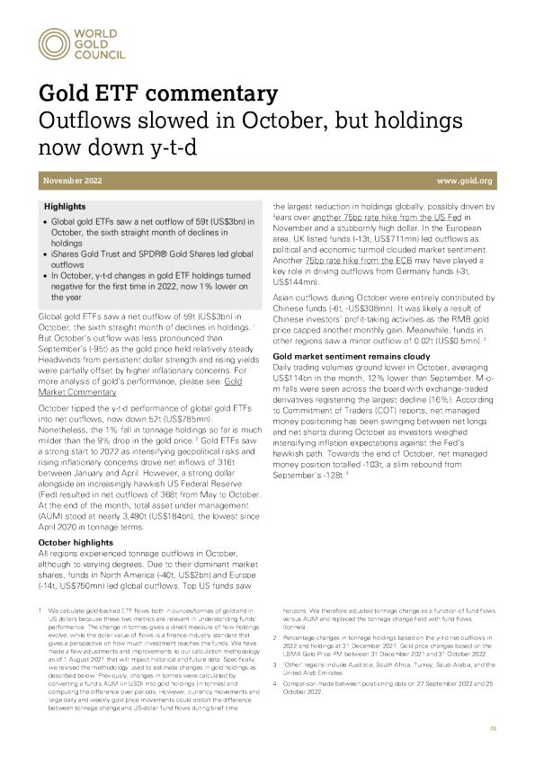 10 月份资金外流放缓 ， 但持有量现在 y - t - d 下降