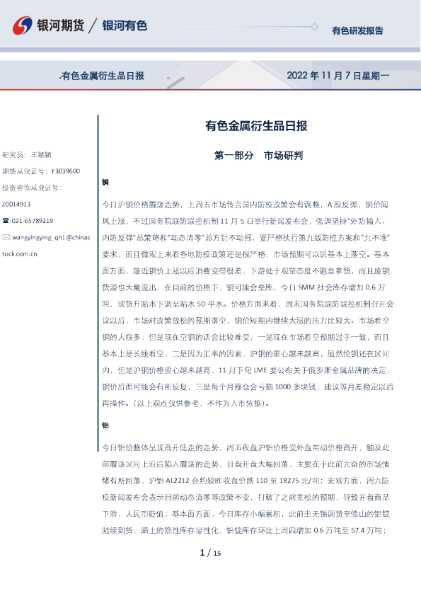 有色金属衍生品日报