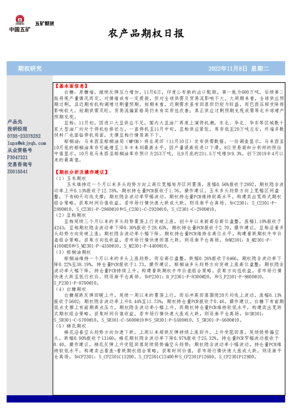 农产品期权日报