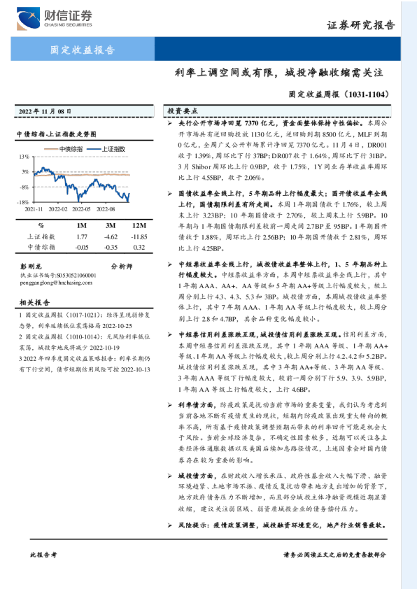 固定收益周报：利率上调空间或有限，城投净融收缩需关注