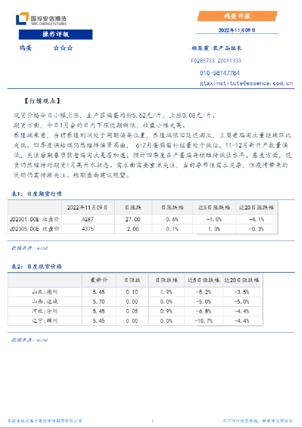 安信期货鸡蛋日报