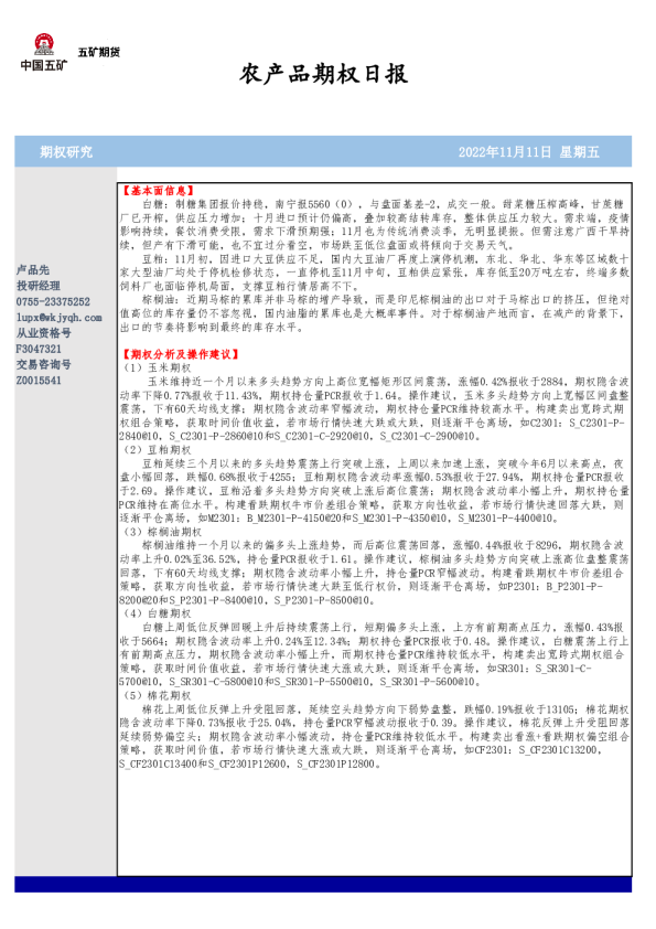 农产品期权日报