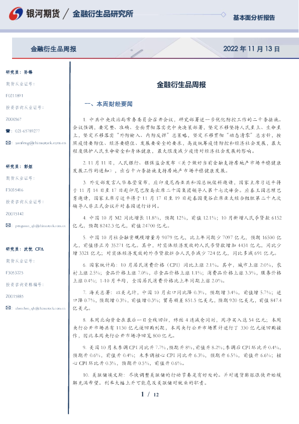 金融衍生品周报