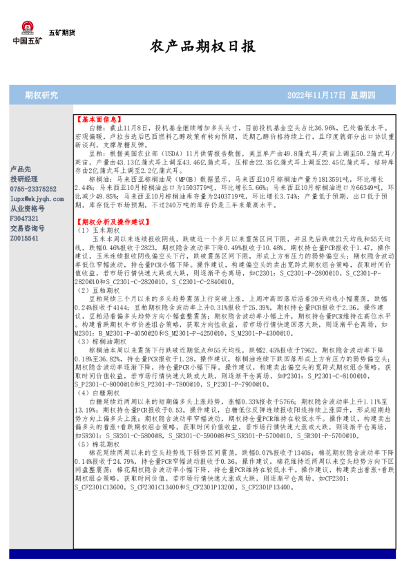 农产品期权日报