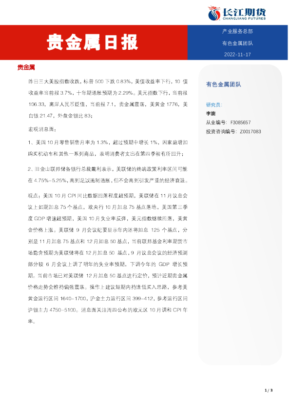 贵金属日报