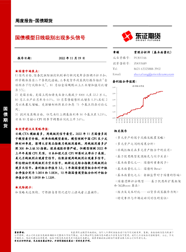 国债模型日线级别出现多头信号
