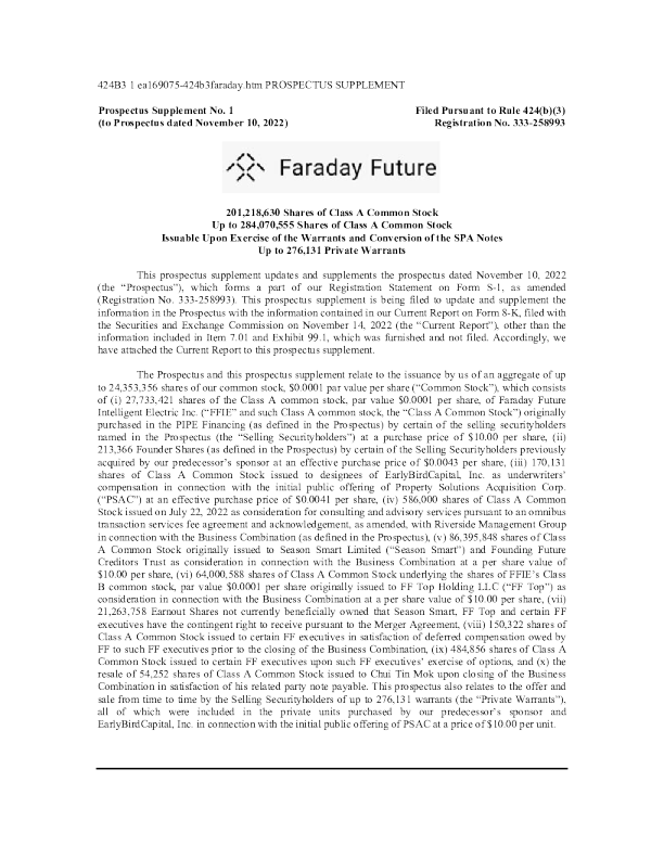 法拉第未来美股招股说明书(2022-11-21版)