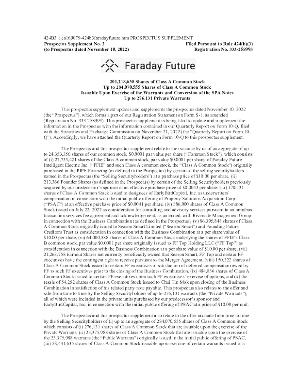 法拉第未来美股招股说明书(2022-11-22版)