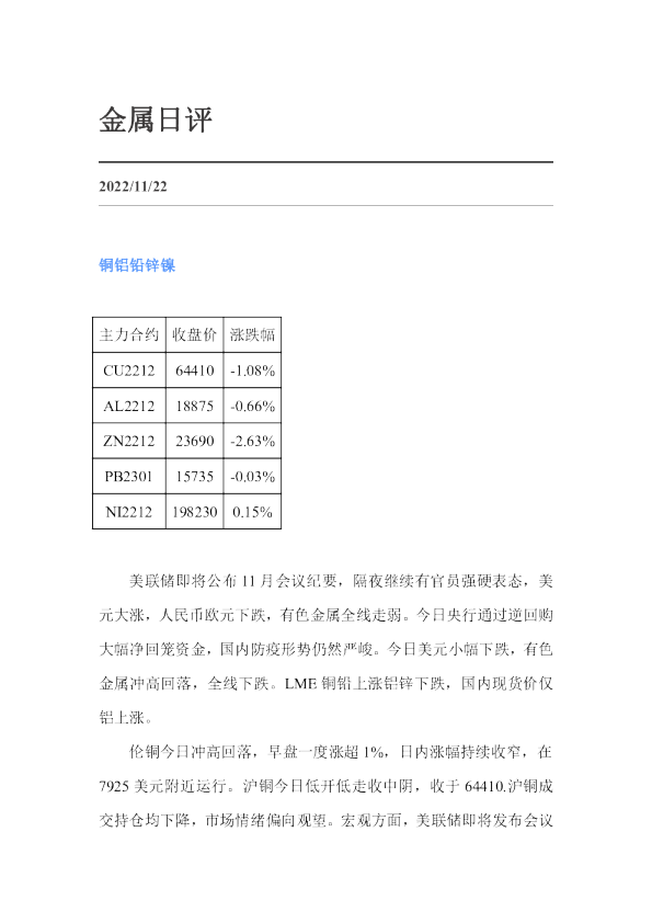 金属日评