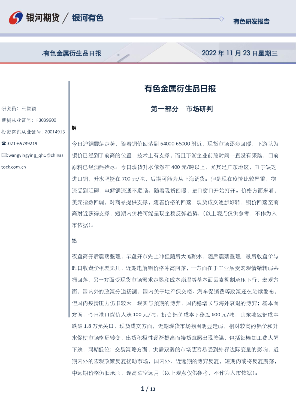 有色金属衍生品日报