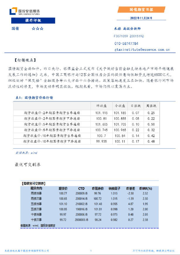 国投安信期货国债期货日报