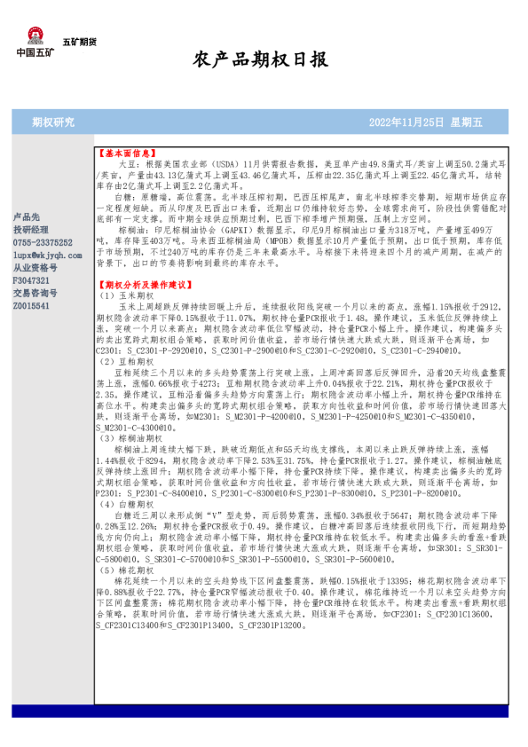 农产品期权日报