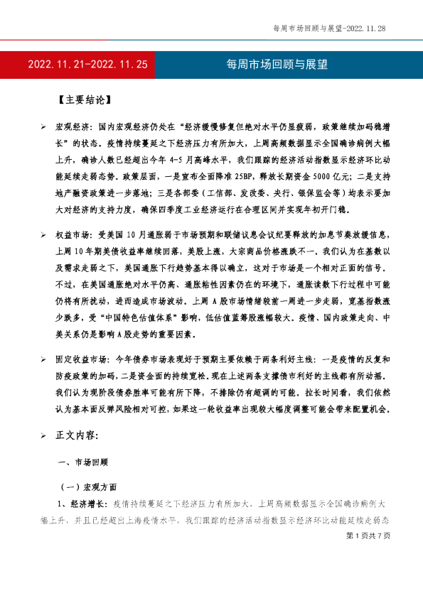 每周市场回顾与展望