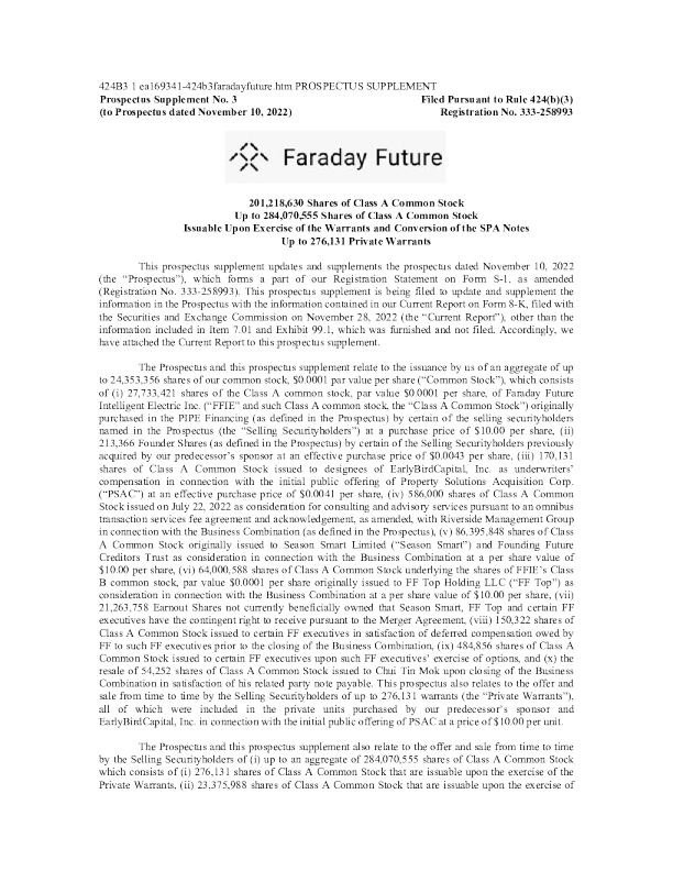 法拉第未来美股招股说明书(2022-11-29版)