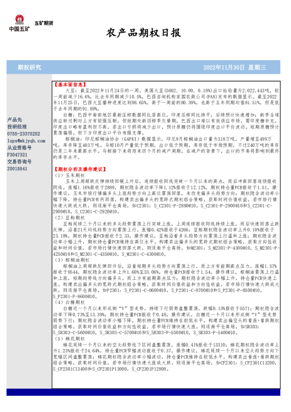 农产品期权日报