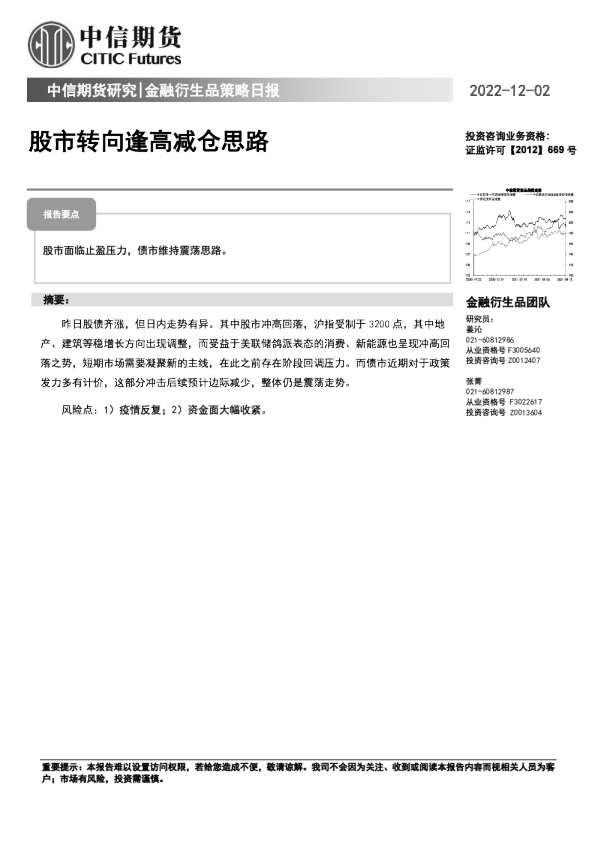 金融衍生品策略日报：股市转向逢高减仓思路