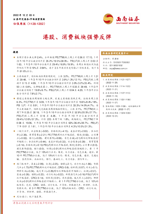 港股、消费板块强势反弹
