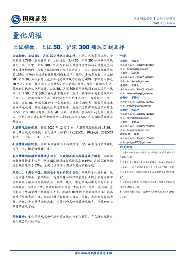量化周报：上证指数、上证50、沪深300确认日线反弹