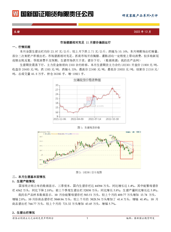 生猪月评：市场猪源相对充足 11月猪价偏弱运行
