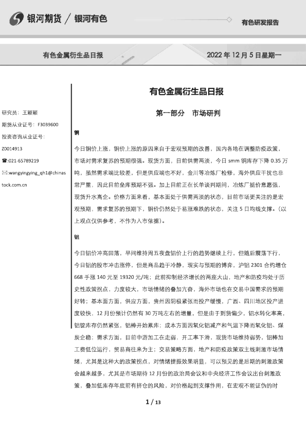 有色金属衍生品日报