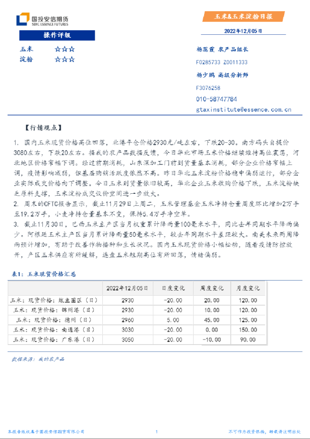玉米、玉米淀粉日报