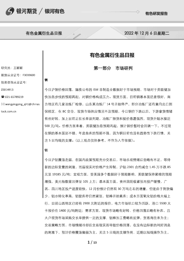 有色金属衍生品日报