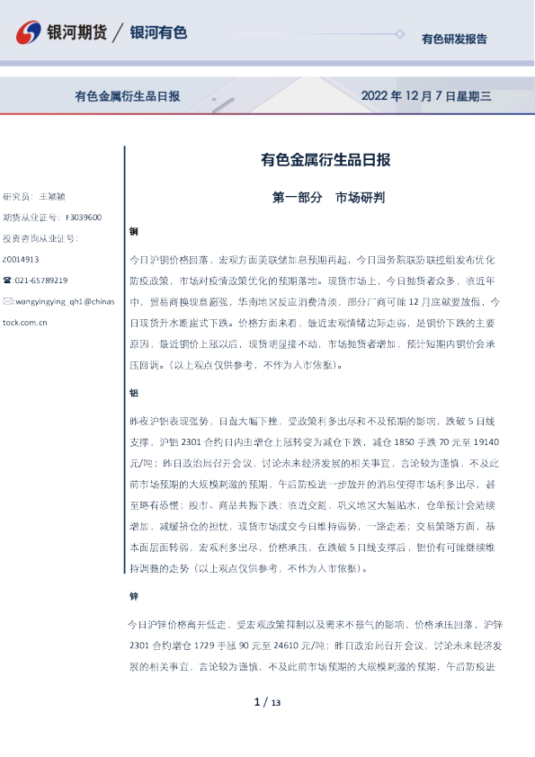 有色金属衍生品日报